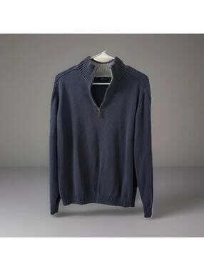 VINCI Men’s Blue Quarter Zip Cotton Sweater Mock Neck Pullover Size Small